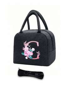 Isolierte Tasche, Kühltasche für Schule und Freizeit, Lunchbox, Picknicktasche, Lunchbox mit floralem Buchstabenmuster (A-Z), leichte, tragbare Lunchtasche aus Segeltuch, geeignet für Schule, Uni, Büro, Camping und Picknick, Schulbedarf, Küchenorganisation und -aufbewahrung, Küchenaccessoires