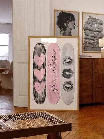 1 件无框滑板海报粉色墙壁艺术可打印艺术复古运动装饰帆布印刷品适用于客厅卧室宿舍派对礼物房间装饰海报时髦海报房间装饰卧室印刷品墙壁海报宿舍必备大学房间