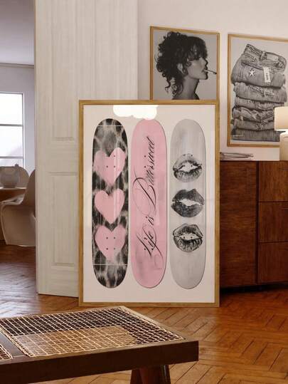 1pc Frameless Skateboard Poster Pink Wall Art Printable Art Retro Sports Decor Canvas Print For Living Room Bedroom Dorm Party Gift Room Decor Poster Funky Posters Room Decor Bedroom Prints For Wall Posters Dorm Essentials College Room