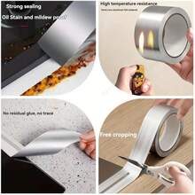 Reißfestes Aluminiumfolientape, hochtemperaturbeständiges, flammhemmendes Isolationsband zum Abdichten von Lücken, selbstklebend, öl- und wasserfest, schimmelresistent, geeignet zum Abdichten von Küchenherd gegen Öl und Wasser, Wohndekoration, Haushalt, Küchenessenzial