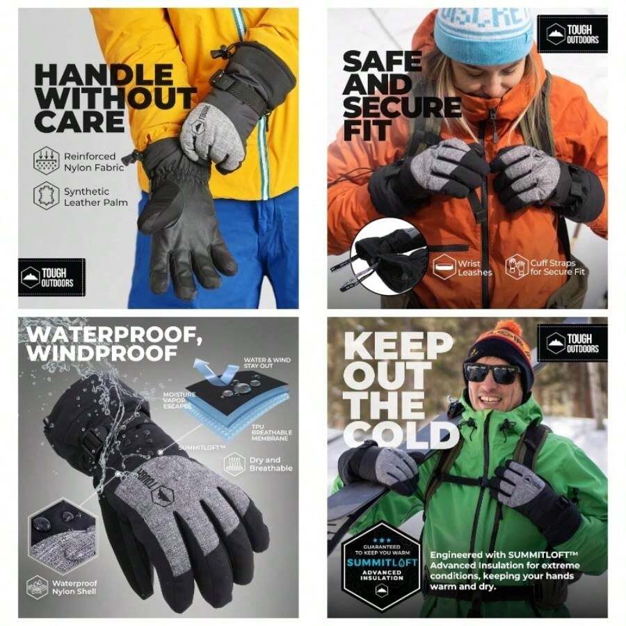 - Guantes de invierno para hombre, guantes de esqu, guantes de nieve para adultos para hombres y mujeres, guantes de snowboard y guantes de esqu, guantes impermeables y guantes - XS - Ver 1