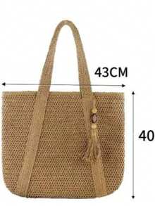 Women's Casual Straw Woven Bag Large Spacious Boho Style Tote Bag Beach Bag Idea - 卡其色 - 查看 3