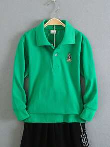 Boy's Polo shirts Children kids Golf T Shirt Long sleeves Casual Top For Daily And Outdoor Wear - Verde - Ver 1
