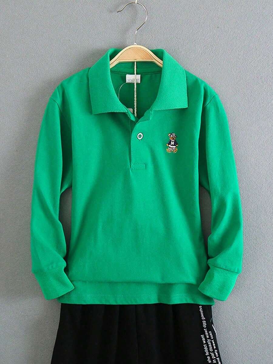 Boy's Polo shirts Children kids Golf T Shirt Long sleeves Casual Top For Daily And Outdoor Wear - Verde - Ver 1