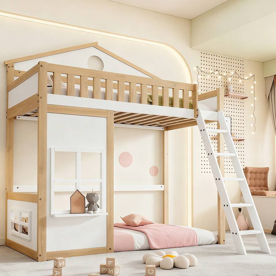 Estruturas de cama infantil, cabeceiras e peseiras - Branco+Natural - Ver 1