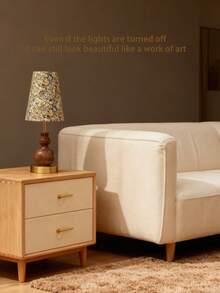 1个LED木纹金属台灯，复古褶皱布艺灯罩，柔和光线，北欧、意式风格，乡村风客厅卧室现代简约阅读学习桌灯，个性化创意简约，暖光装饰多用途暖光露营浪漫优雅氛围床头夜灯 - 多色 - 查看 5