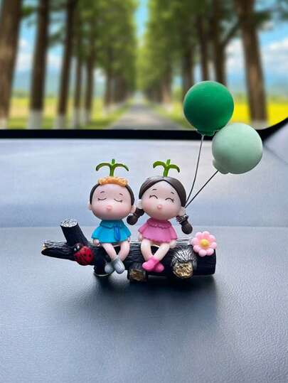 1pc Green Balloon Couple Tree Stump Decor, Cute Personalized Car Accessory Decoration