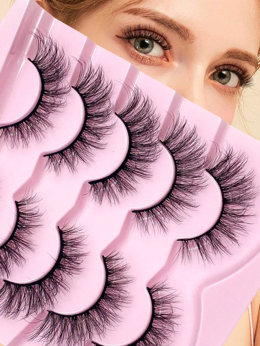 ENCHUW 5 对 3D 假睫毛 自然睫毛 自然外观短假睫毛包 可重复使用假睫毛 柔软纤细睫毛 蓬松睫毛 - 黑色 - 查看 1