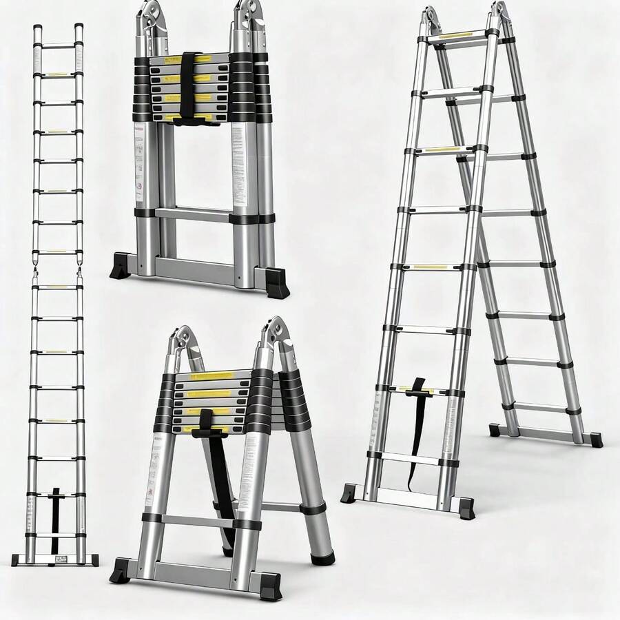 LMstarz Scala Pieghevole Telescopica Da 5 Meters (2.5 M + 2.5 M) And Da 3.8 M/2.6 M, Scale Pieghevole In A Format, Scale Pieghevole In Acciaio Inossidabile, Telescopica, Portable, With Portata Di 150 Kg, Resistant To Weight And All'umidità, Scale Multifunctional Antiscivolo, Ideal For Lavori Di Manutenzione Domestica All'aperto. - 銀色 - 查看 1