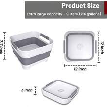 Collapsible Dish Basin With Drain, 9L2.4Gal Capacity, Space Saving Portable Sink Bottle, Kitchen, Camping RV, Gray - Xám - Xem 3