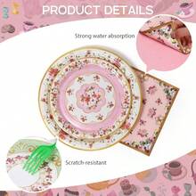 96pcs Disposable Tableware Set Fancy Paper Plates Round 24 Guest Gold Border Tea Party Plates And Napkins Sets Table Supplies Decorations Retro Gorgeous Birthday Picnic Wedding - 茶會 - 查看 4