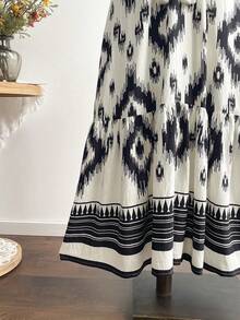 Rusttydustty Women's Black Print Halter Tie Neck Dress, Suitable For Music Festivals And Similar Occasions - Black - View 3