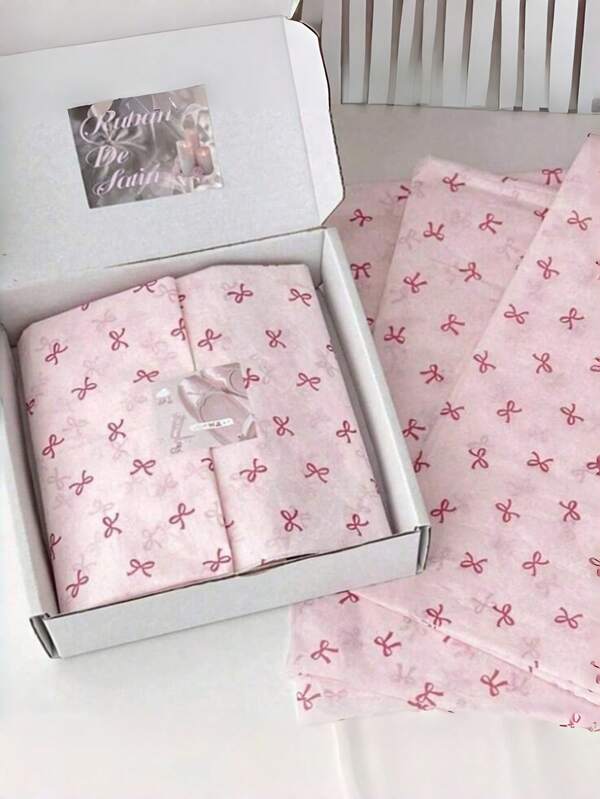 5/20/30 Sheets Of Pink Bow Tissue Paper, Cute Bow Print Gift Wrapping Paper Tissue Paper Decorative Art Paper, Suitable For Birthday Wedding Party Decoration Mother's Day Gift Packaging, Birthday Wedding Party DIY Crafts, Bouquet Packaging Snow Pear Paper,