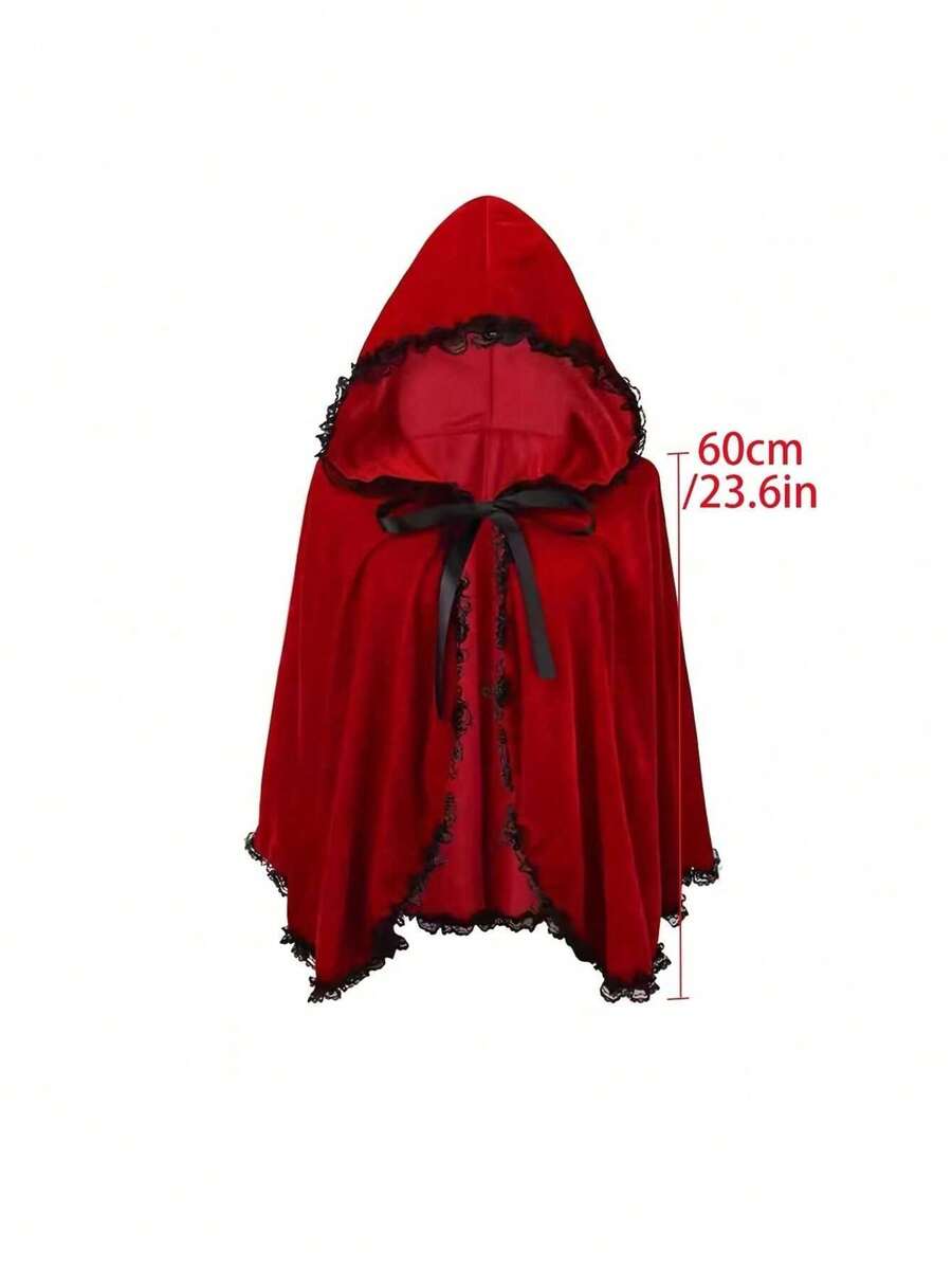 1 pieza Disfraz de Caperucita Roja - Capa con capucha roja con ribete de encaje, adecuado para Halloween y Navidad, conjunto clásico de cuento de hadas - Multicolor - Ver 1