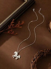 1pc Popular Women's New Year White Horse Zodiac Charm Necklace, Fashion Cute Pendant Jewelry Gift For Wedding, Engagement, Party