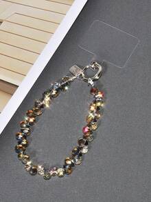 1pc Luxury High-End Crystal Beads Hand Wrist Chain, Exquisite Short Mobile Phone Case Lanyard, Stylish Keychain & Bag Amber Pendant, Durable & Portable Outdoor Travel Shopping Smartphone Anti-Lost Bracelet For Women