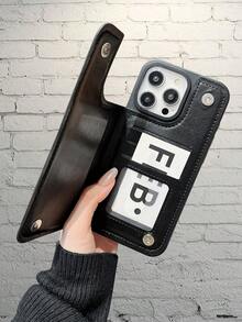 Star Pattern Leather Card Holder Mobile Phone Case, Black Leather Texture Mobile Phone Case, Suitable For Apple 12/13/14/15/16/17 Pro Plus Promax Series And Sumsung S22/S23/S24/S25 Plus Ultra - 黑色 - 查看 2