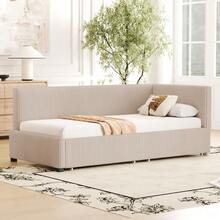 Polsterbett Schlafsofa 90*200 Multifunktionsbett mit 2 großen Stauraumschubladen und Lattenrost hautfreundlicher Samtstoff Beige
