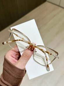 女士时尚高端大理石纹奢华优雅金属猫眼眼镜 - 無色 - 查看 4