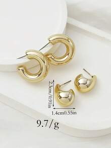 LADYCOCO 2 Pairs Elegant Teardrop/Geometric C-Shaped Earrings, Suitable For Women's Daily Wear, Dates, Parties - Gold - View 5