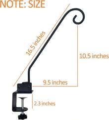 Heavy Duty Deck Hook,Courtyard Decoration,Pole 16.5"Long Metal Deck Railing Hooks For Hanging Bird Feeders,Planters,Suet Baskets,Lanterns,Wind Chimes,Clamp Mounted,Under 15 LBS - 黑色 - 查看 7