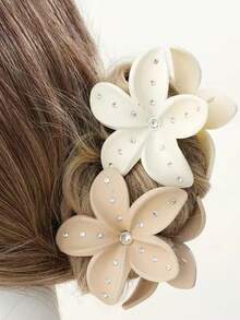 4 buc cleme de păr decorate cu stras kaki, potrivite pentru diverse coafuri și ocazii, cleme elegante cu gheare, accesorii de păr de iarnă, tip Clutch de păr la modă