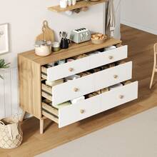 Dressers & Chests Of Drawers - Antique Brass+White + Natural Wood + Particle Board - View 4