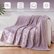 Manta de forro polar de franela blanca para sofá, cama - Mantas súper suaves para mujeres, manta esponjosa texturizada con hojas 3D, ligera y acogedora