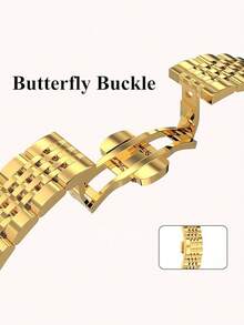 2pcs/Set Stainless Steel Metal Band + Case, Gold Color, Compatible With Apple Watch Bands 40mm, 41mm, 42mm, 38mm, 45mm, 44mm, 42mm, 46mm, 49mm, Suitable For Apple Watch Series 11/10/9/8/7/6/5/4/3/2/1/SE, Ultra-Thin Luxury Band + Screen Protector, Gold Band, Case - Gold - View 8