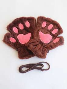 1 Pair Cute Cat Paw Fingerless Gloves, Warm Gloves Suitable For Daily Wear And Gatherings, Autumn/Winter+Winter Gear+Gloves Bear+Christmas Summer - Mittens - View 10