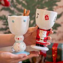 1pc Christmas Ceramic Stemmed Mug Exquisitely Designed Santa Claus And Snowman Stemmed Mug Suitable For Daily Household Use, Party Gatherings, Afternoon Tea Or Coffee Ideal As A Gift Or Christmas Present - Multicolor - View 10