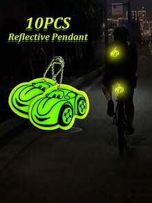 10 piezas Llavero reflectante con forma de coche lindo, adecuado para equipaje, mochilas, llaveros - Accesorio duradero para viajes nocturnos y actividades al aire libre