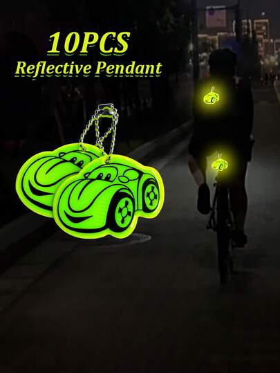10 piezas Llavero reflectante con forma de coche lindo, adecuado para equipaje, mochilas, llaveros - Accesorio duradero para viajes nocturnos y actividades al aire libre