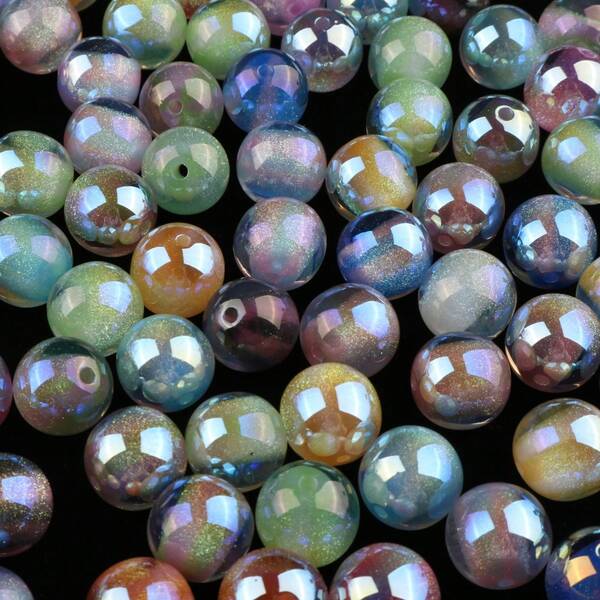 10pcs Mixed Color UV Coated Imitation Cat's Eye Resin Beads Loose Beads For Handmade DIY Jewelry Making Phonechain Keychain Craft Supplies
