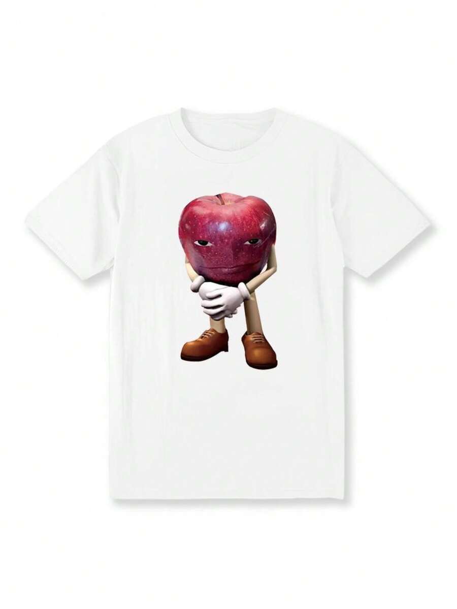 T-shirt unisexe 100% coton "Me Asf Apple" avec une pomme drôle avec un visage, mème Wapple - Blanc - Voir 1