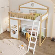 Estruturas de cama infantil, cabeceiras e peseiras - Branco+Natural - Ver 4