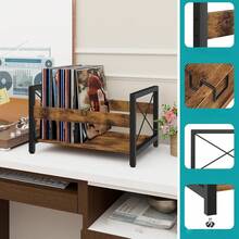 Estantería de almacenamiento de revistas/discos de vinilo de estilo vintage, combinación de hierro y madera, estantería de exhibición de discos de fonógrafo de escritorio para la sala de estar o el estudio