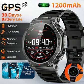 Smartwatch, pantalla redonda de 1,39 pulgadas, gran capacidad de batería, GPS incorporado, múltiples modos deportivos, recordatorio de mensajes, registro de pasos, frecuencia cardíaca, monitoreo del sueño, con linterna ultrabrillante, regalo práctico para hombres