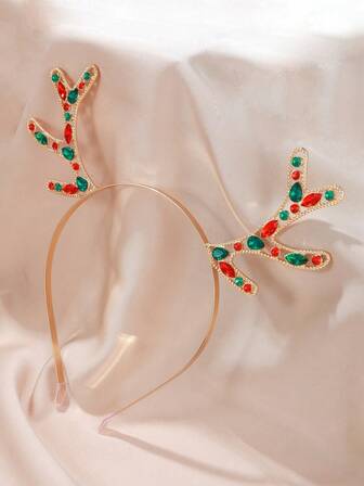 1pc Metal Deer Horn Rhinestone Headband, Suitable For Women Christmas Costume Accessories Gift