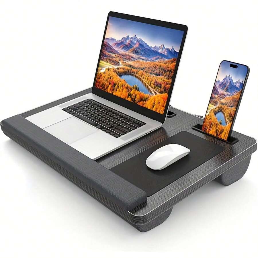 Senmeo Robust Black Portable Desk With Handle - Mobile Computer Desk With Armrest, Tablet/Phone Holder & Mouse Pad, Space-Saving Lap Desk For Home Office/Student Dormitory/Bedside (Suitable For Laptop, PC, Tablet) - Quả óc chó - Xem 1