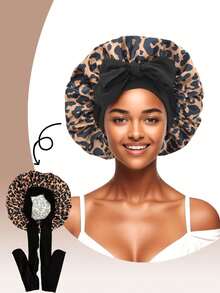 Black Satin Lace Bow Elastic Lightweight Shower Cap For Women & Girls - Multicolor - View 12