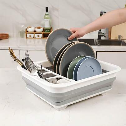 1pc Foldable Bowl & Plate Drying Rack With Utensil Holder, Space-Saving For Home, RV, Camping