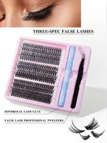 240/232PCS DIY Lash Extension Kit Individual & Cluster Lashes 10-16mm Mixed Lengths With Glue Sealant Tweezers For Daily & Party Makeup Faux Mink Material Soft Texture Ultra-Thin Band Ultra-Lightweight Long-Lasting - Black - View 3