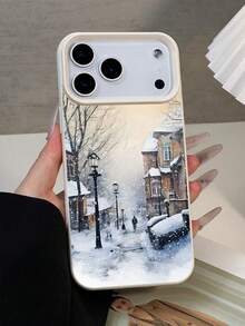 1pc Winter Snowflake & Snowhouse Pattern Waterproof Anti-Fall Anti-Slip Soft Textured Phone Case, Compatible With Apple, Phones