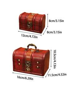 FEILIYA 1pc Vintage Distressed Wooden Jewelry Box Lockable Keepsake Storage Chest With Handle - Multicolor - View 4