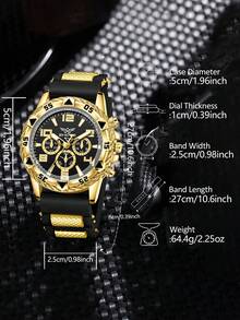 4pcs Men's Gold Watch Set, Business Stylish Versatile Classic Three-Eye Quartz Watch With Bracelet, Necklace, Ring Set, Suitable For Daily Wear Or Holiday Gifts - Black - View 5