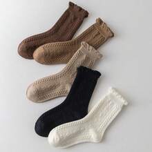 5 paires de chaussettes mi-mollet côtelées de couleur unie pour filles, convenant aux âges de 1 à 2 ans, 2 à 3 ans, 3 à 8 ans, 8 à 12 ans, printemps/automne - Multicolore - Voir 10