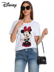 Disney 米妮系列印花休闲时尚短袖T恤，弹力面料，不透光，易于打理，适合日常穿着。 - 白色 - 查看 1