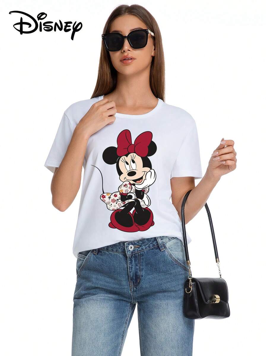 Disney 米妮系列印花休闲时尚短袖T恤，弹力面料，不透光，易于打理，适合日常穿着。 - 白色 - 查看 1