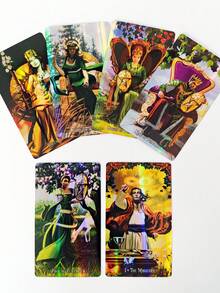 1 Box Holographic Witch Tarot Cards, 78pcs Holographic Tarot Cards In English, Witch Element Cards, Suitable For Tarot Enthusiasts, Personal Use, Divination Games, Christmas Gift - Black - View 6